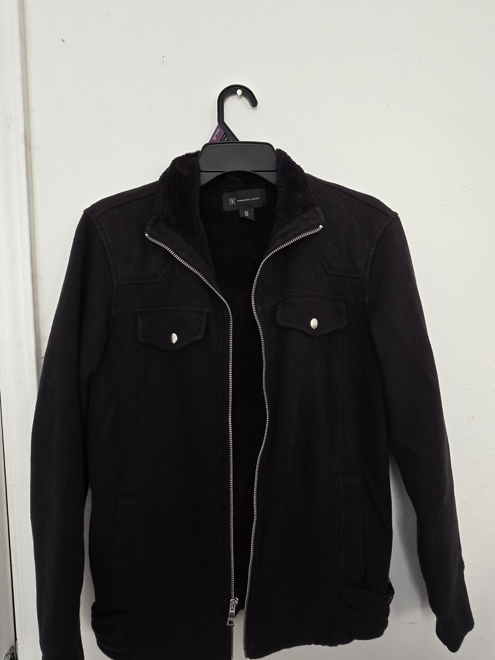 INC International Concepts Black Military-Style Zip Jacket